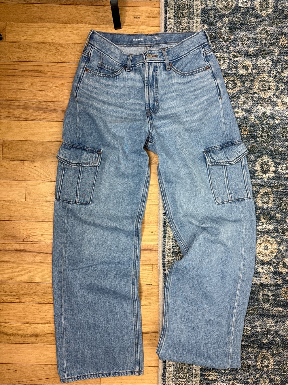 Old Navy Sky- HI High Rise wide leg carpenter baggy cargo jean button front 0